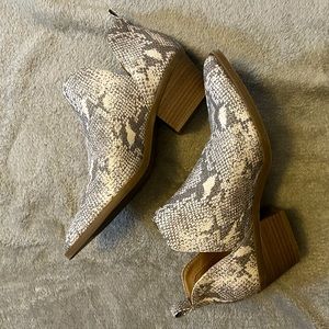 Faux snake skin ankle booties
